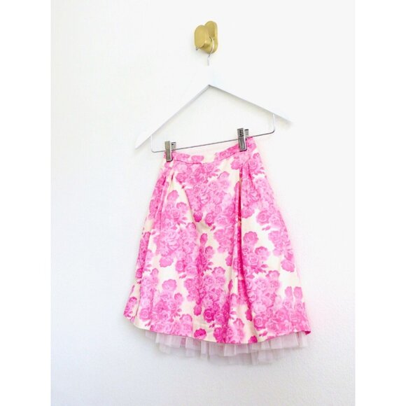 NEW! Crewcuts Pink Floral Print A-Line Skirt with Tulle Underskirt Detail SZ 8 - Picture 2 of 6